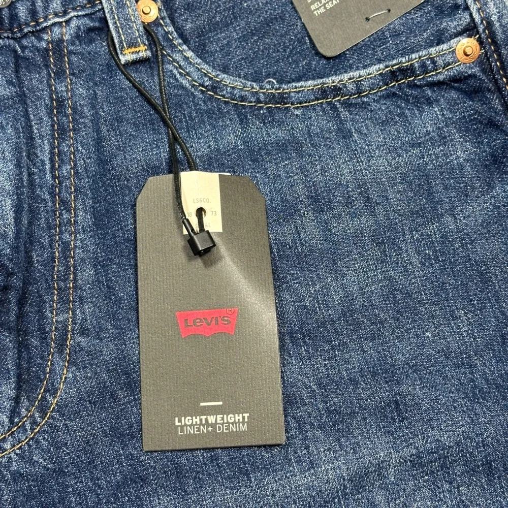 NWT Levis Premium 555 Relaxed Straight Jeans Blue Linen Blend 29x30 Lightweight
